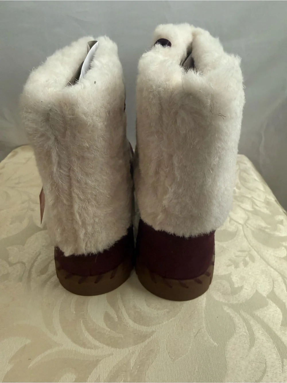 MUK LUKS Women’s Size 11 M Burgundy Cream Wool Blend Faux Fur Boots New